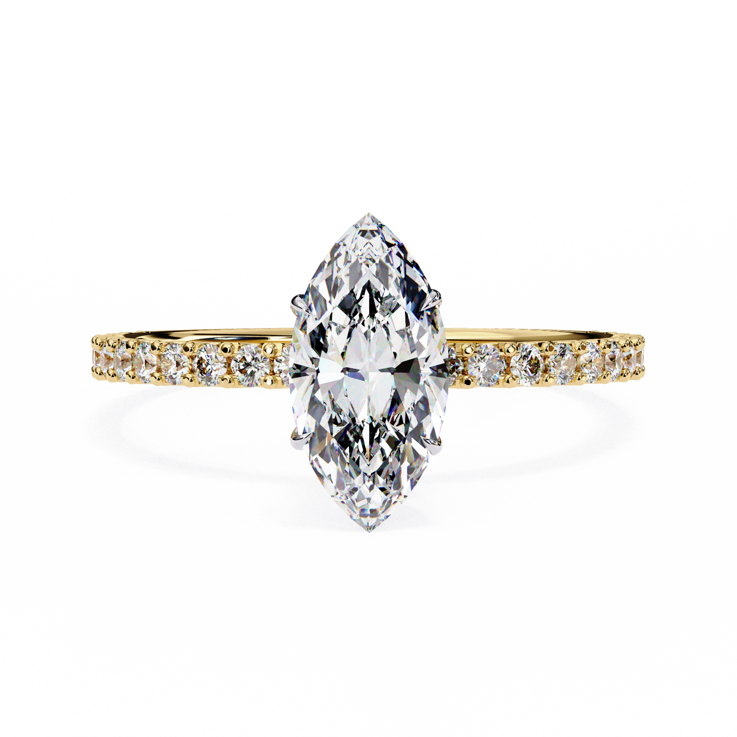 1.11 CTW Marquise-Cut Lab-Grown Diamond Pavé Engagement Ring in 14K Gold