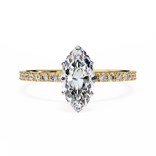 1.11 CTW Marquise-Cut Lab-Grown Diamond Pavé Engagement Ring in 14K Gold