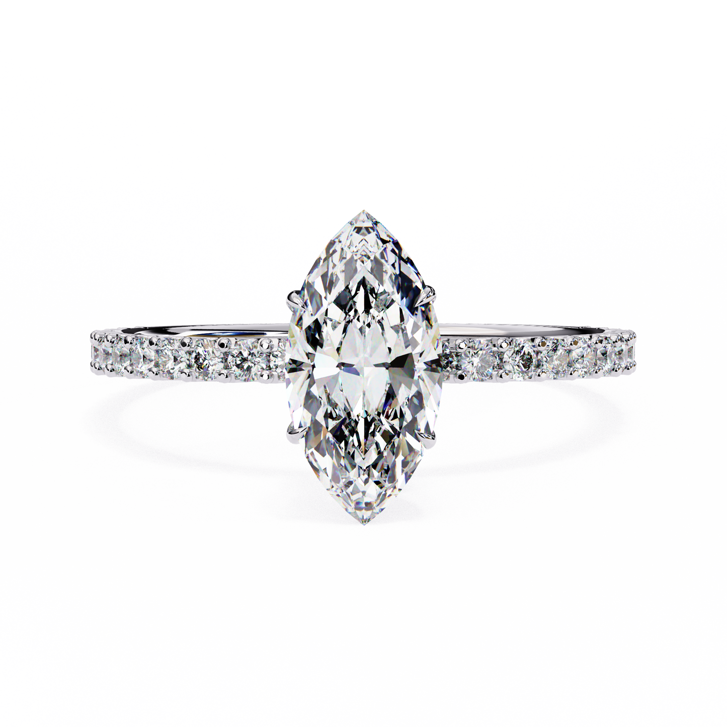 1.11 CTW Marquise-Cut Lab-Grown Diamond Pavé Engagement Ring in 14K Gold