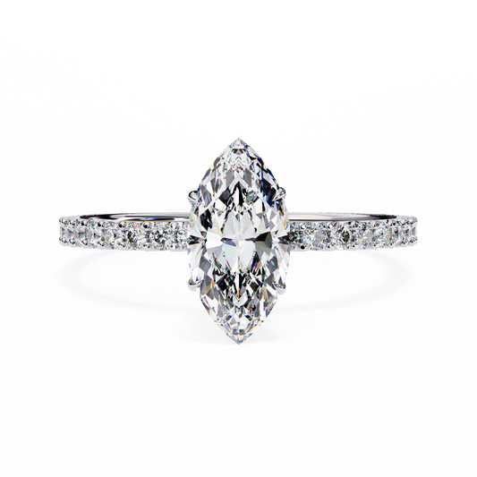 1.11 CTW Marquise-Cut Lab-Grown Diamond Pavé Engagement Ring in 14K Gold