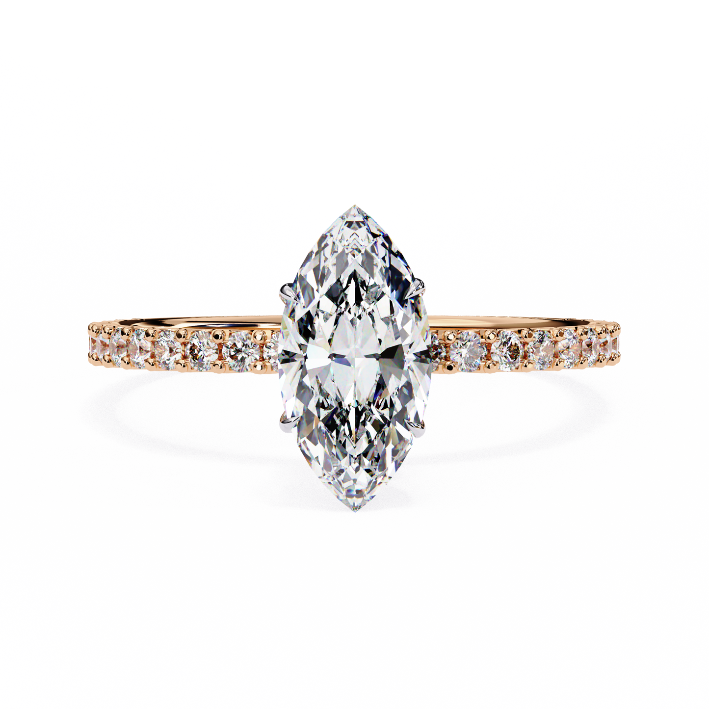 1.11 CTW Marquise-Cut Lab-Grown Diamond Pavé Engagement Ring in 14K Gold