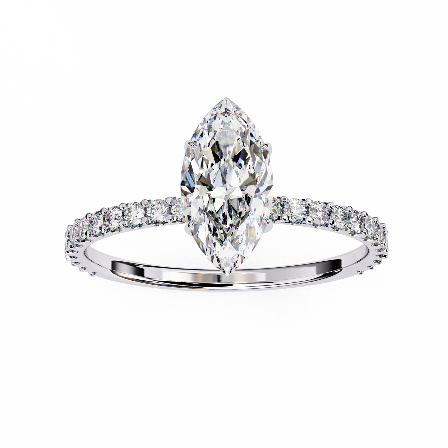 1.11 CTW Marquise-Cut Lab-Grown Diamond Pavé Engagement Ring in 14K Gold