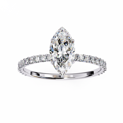 1.11 CTW Marquise-Cut Lab-Grown Diamond Pavé Engagement Ring in 14K Gold