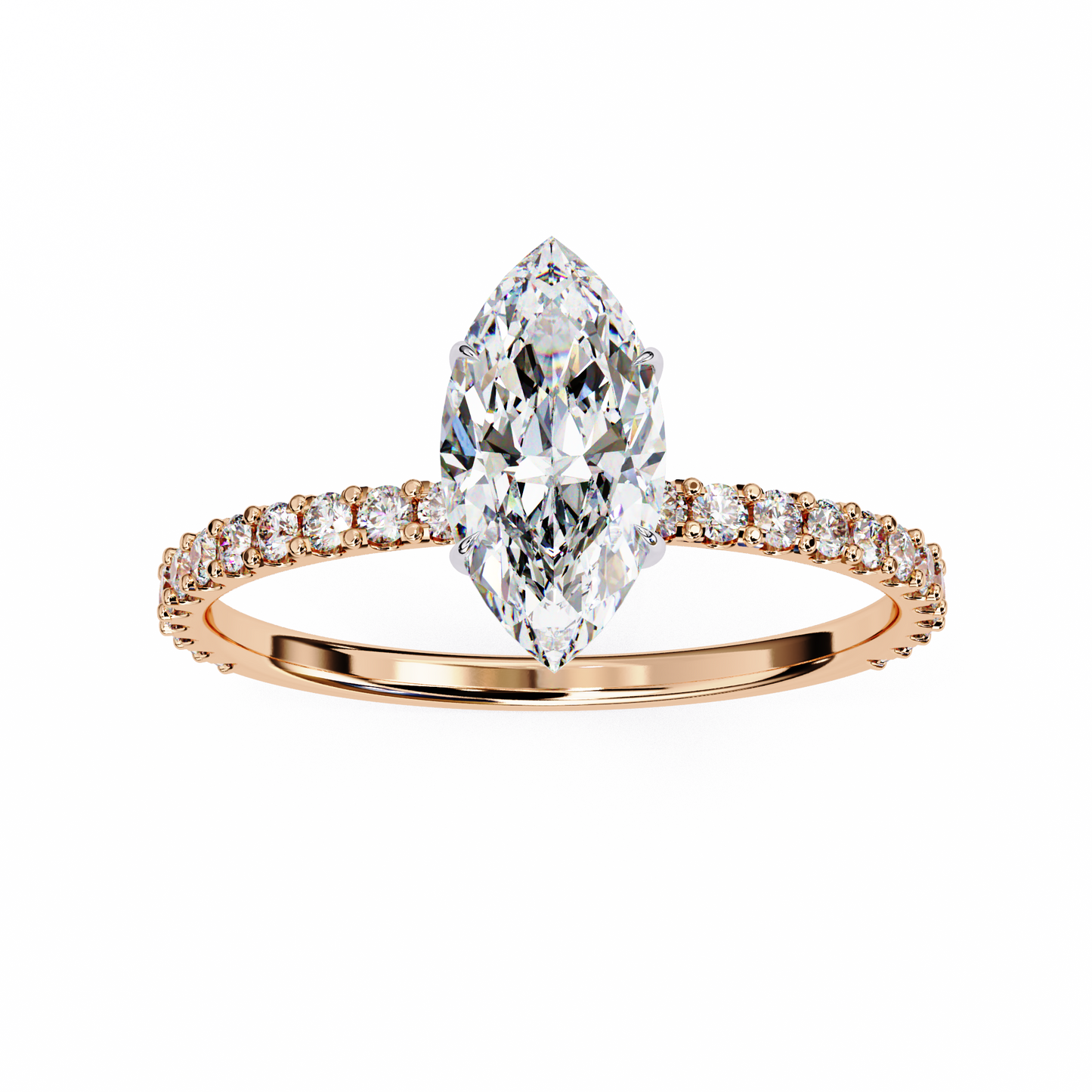 1.11 CTW Marquise-Cut Lab-Grown Diamond Pavé Engagement Ring in 14K Gold