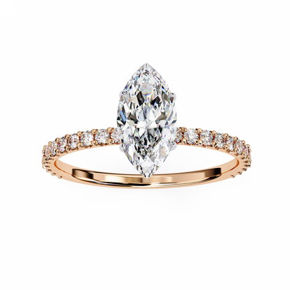 1.11 CTW Marquise-Cut Lab-Grown Diamond Pavé Engagement Ring in 14K Gold
