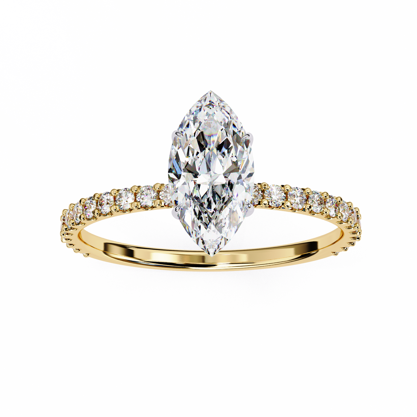 1.11 CTW Marquise-Cut Lab-Grown Diamond Pavé Engagement Ring in 14K Gold