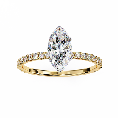 1.11 CTW Marquise-Cut Lab-Grown Diamond Pavé Engagement Ring in 14K Gold