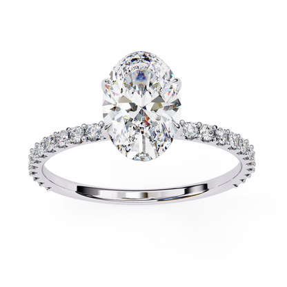 1.49 CTW Oval-Cut Lab-Grown Diamond Pavé Engagement Ring in 14K Gold