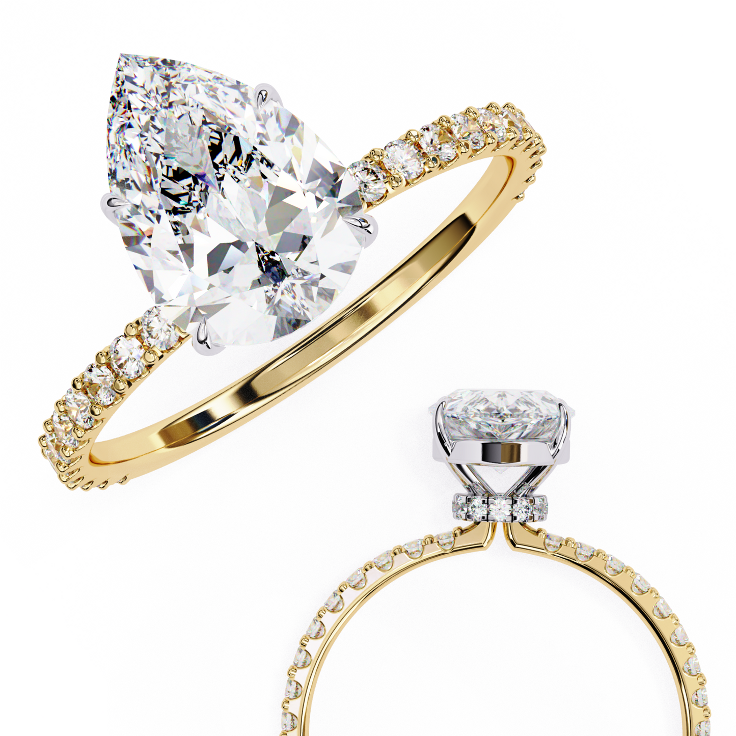2.06 CTW Pear-Cut Lab-Grown Diamond Pavé Engagement Ring in 14K Gold