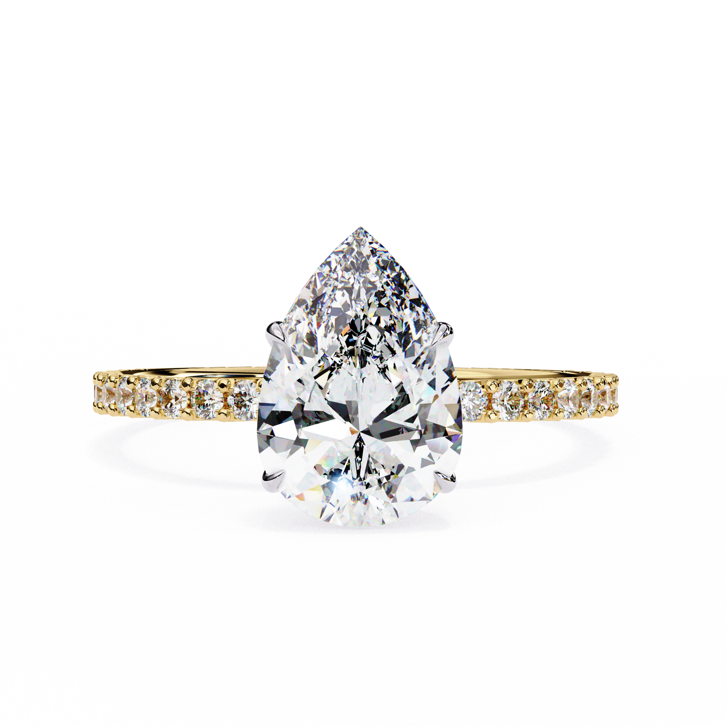2.06 CTW Pear-Cut Lab-Grown Diamond Pavé Engagement Ring in 14K Gold