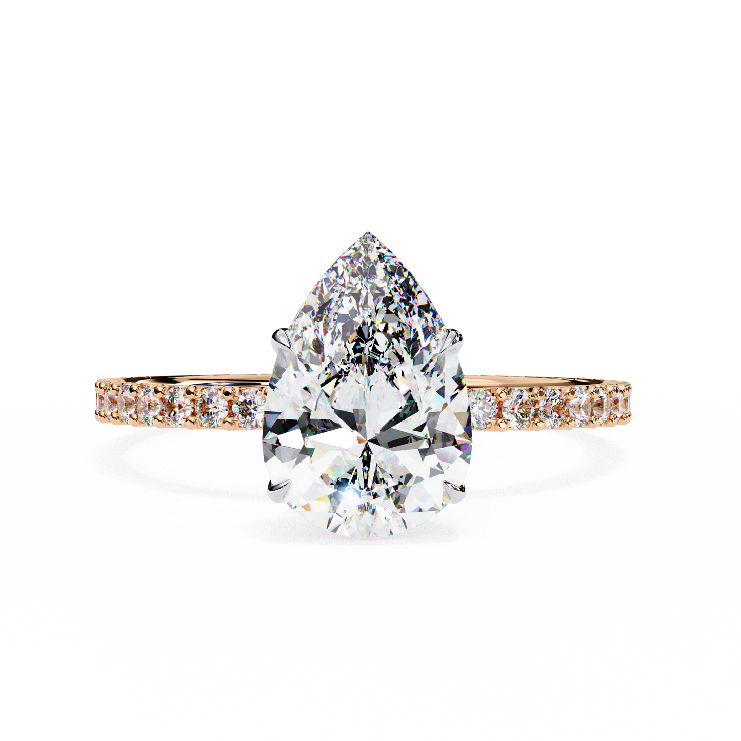 2.06 CTW Pear-Cut Lab-Grown Diamond Pavé Engagement Ring in 14K Gold