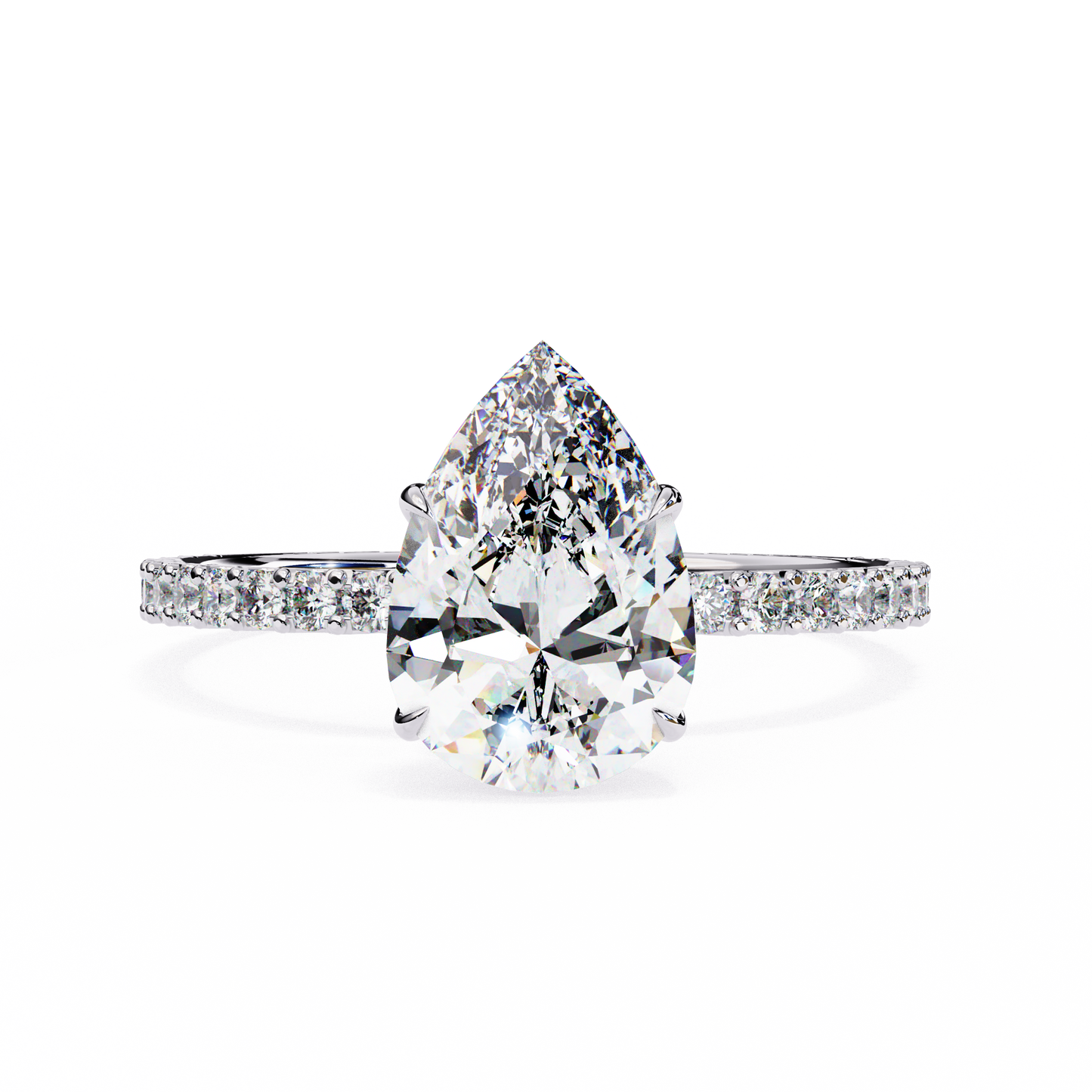 2.06 CTW Pear-Cut Lab-Grown Diamond Pavé Engagement Ring in 14K Gold