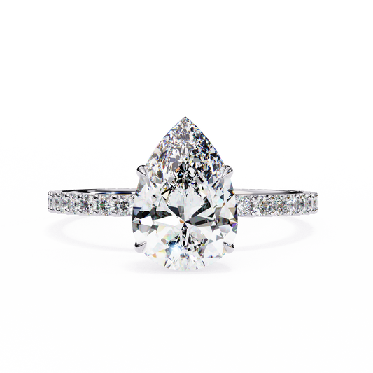 2.06 CTW Pear-Cut Lab-Grown Diamond Pavé Engagement Ring in 14K Gold