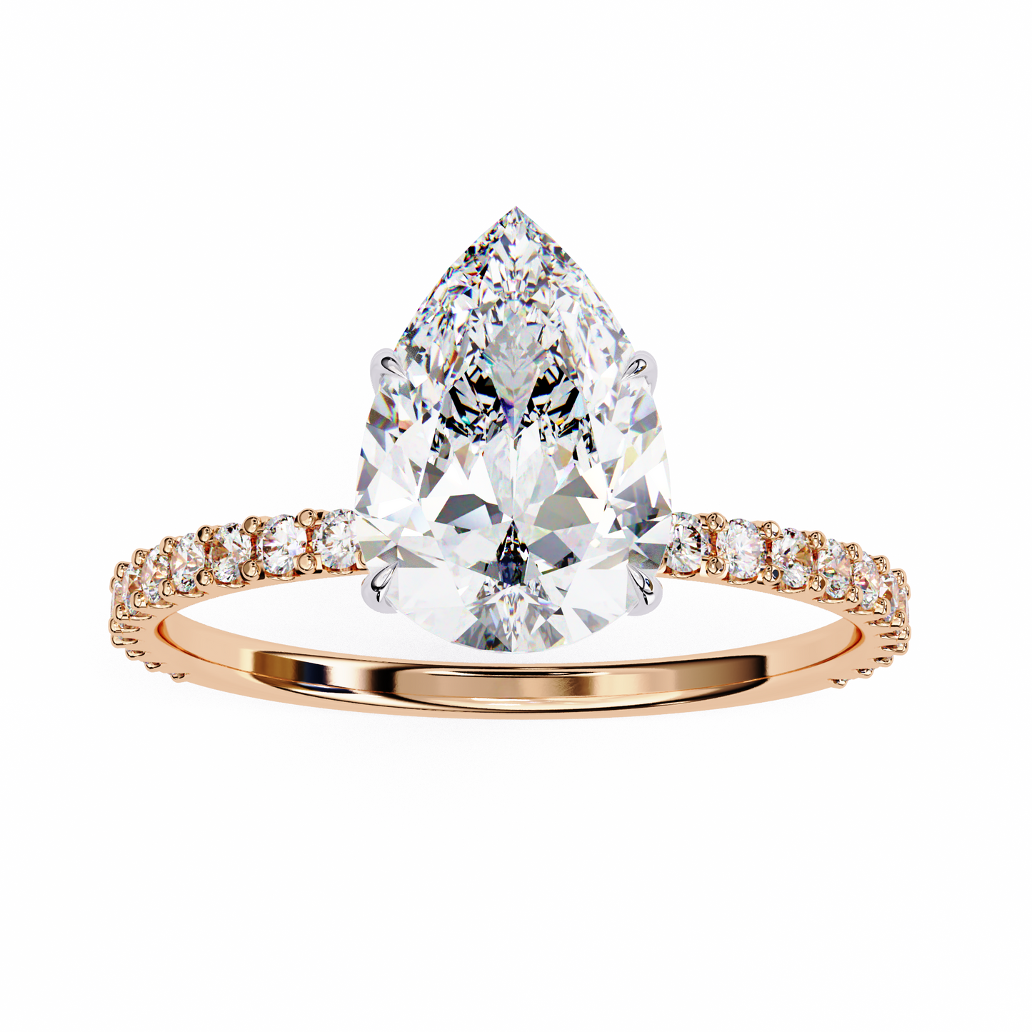 2.06 CTW Pear-Cut Lab-Grown Diamond Pavé Engagement Ring in 14K Gold