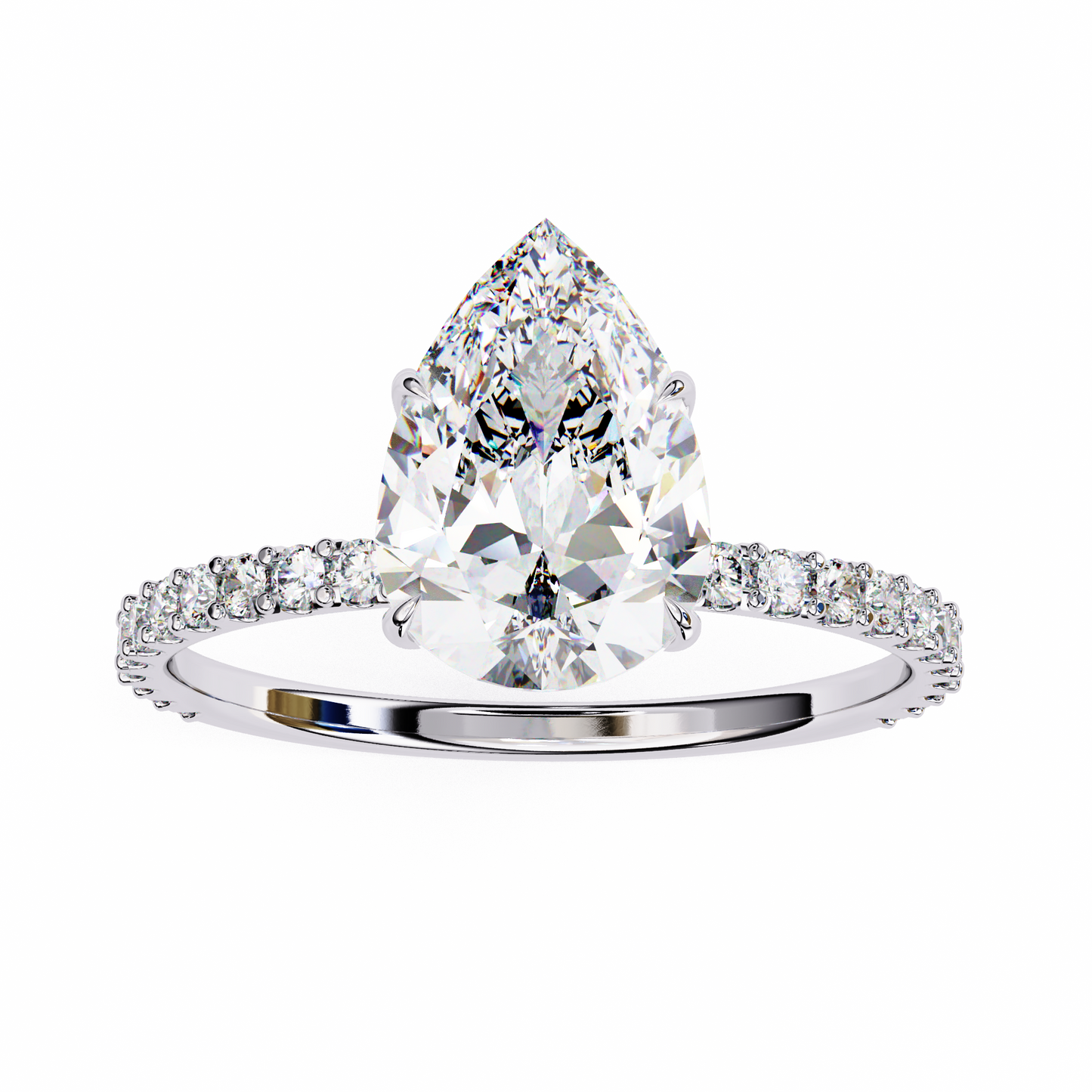 2.06 CTW Pear-Cut Lab-Grown Diamond Pavé Engagement Ring in 14K Gold