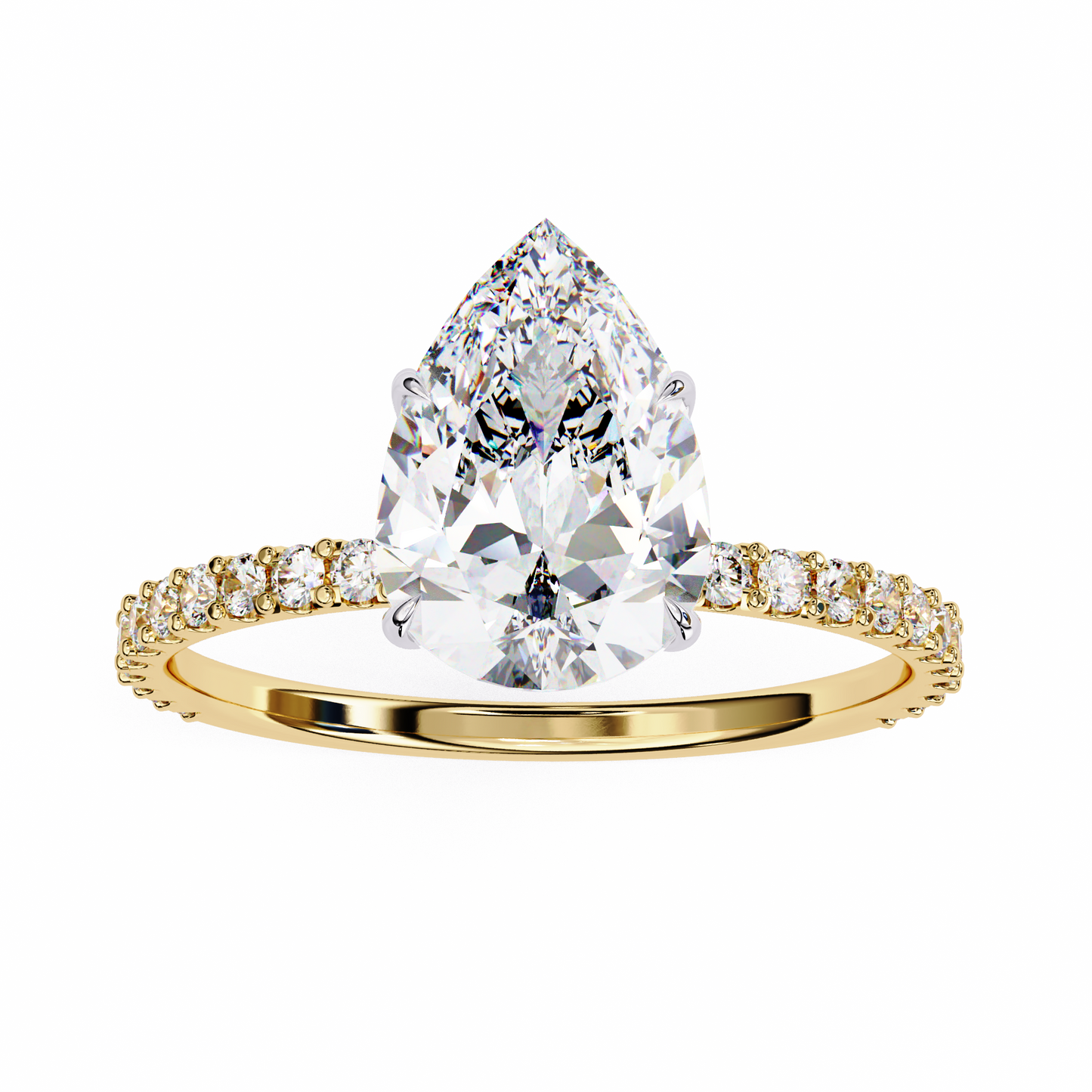 2.06 CTW Pear-Cut Lab-Grown Diamond Pavé Engagement Ring in 14K Gold