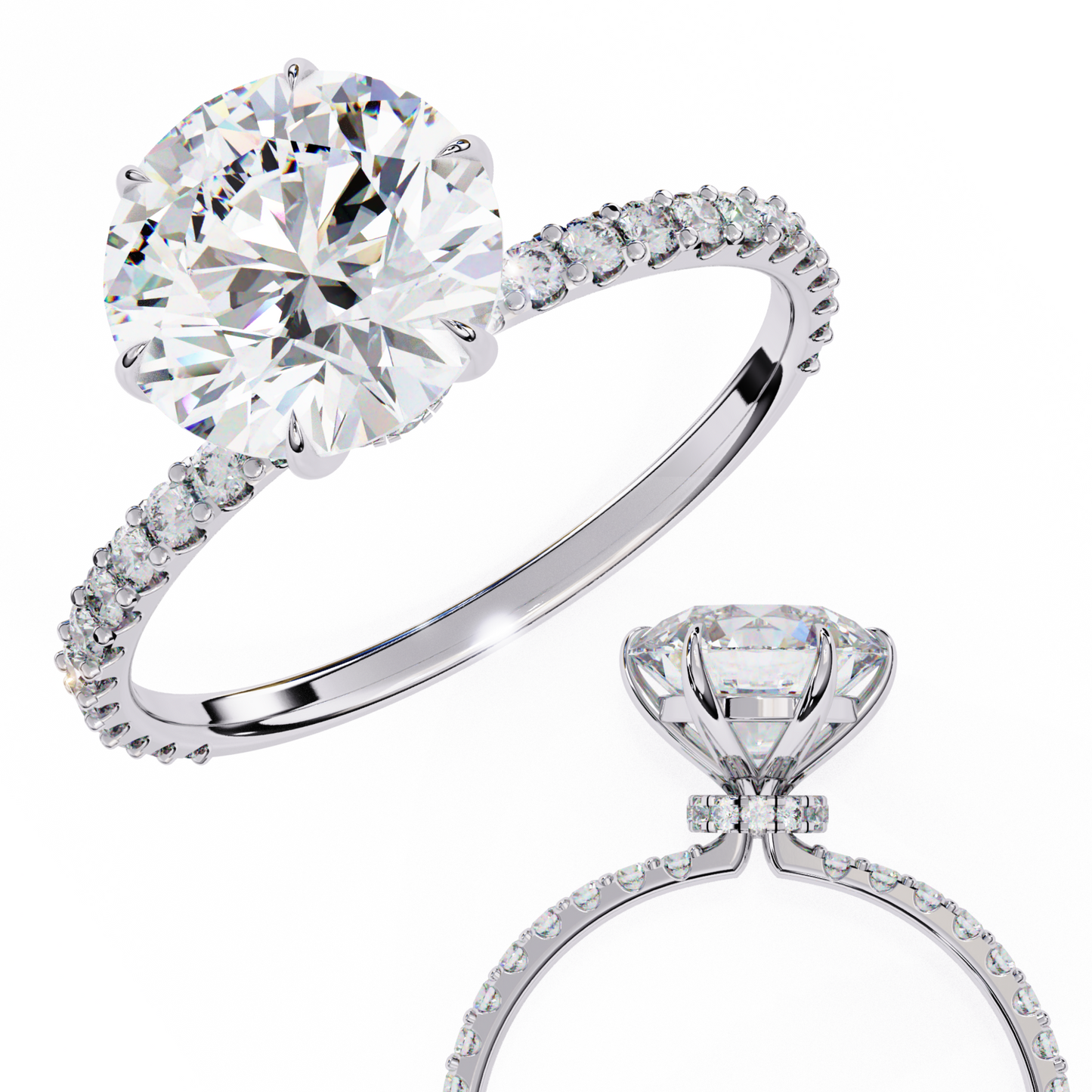 2.21 CTW Round Lab-Grown Diamond Pavé Engagement Ring in 14K Gold