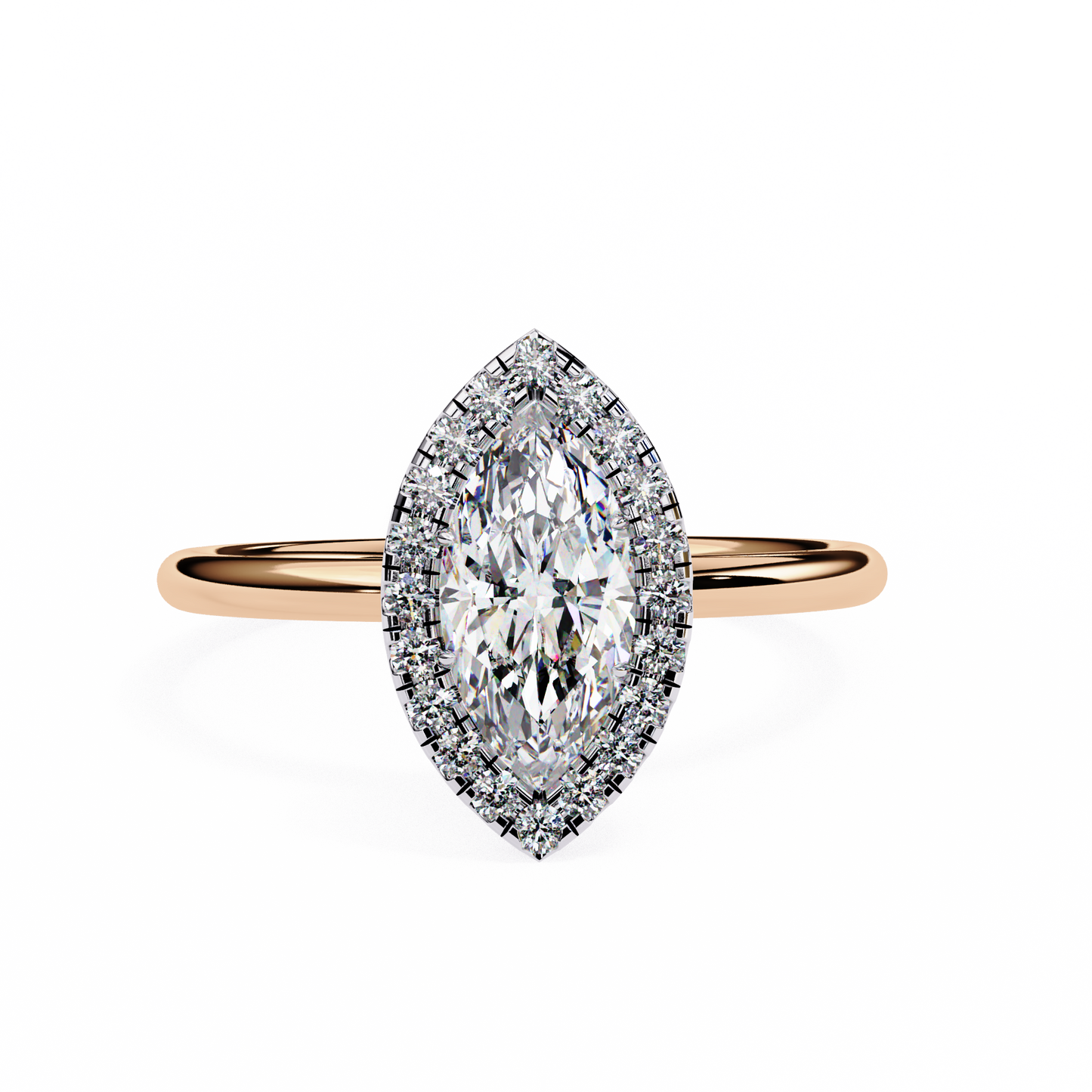 1.00 CTW Marquise-Cut Lab-Grown Diamond Halo Engagement Ring in 14K Two-Tone Gold