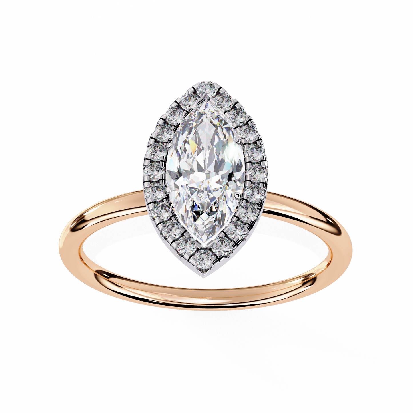 1.00 CTW Marquise-Cut Lab-Grown Diamond Halo Engagement Ring in 14K Two-Tone Gold
