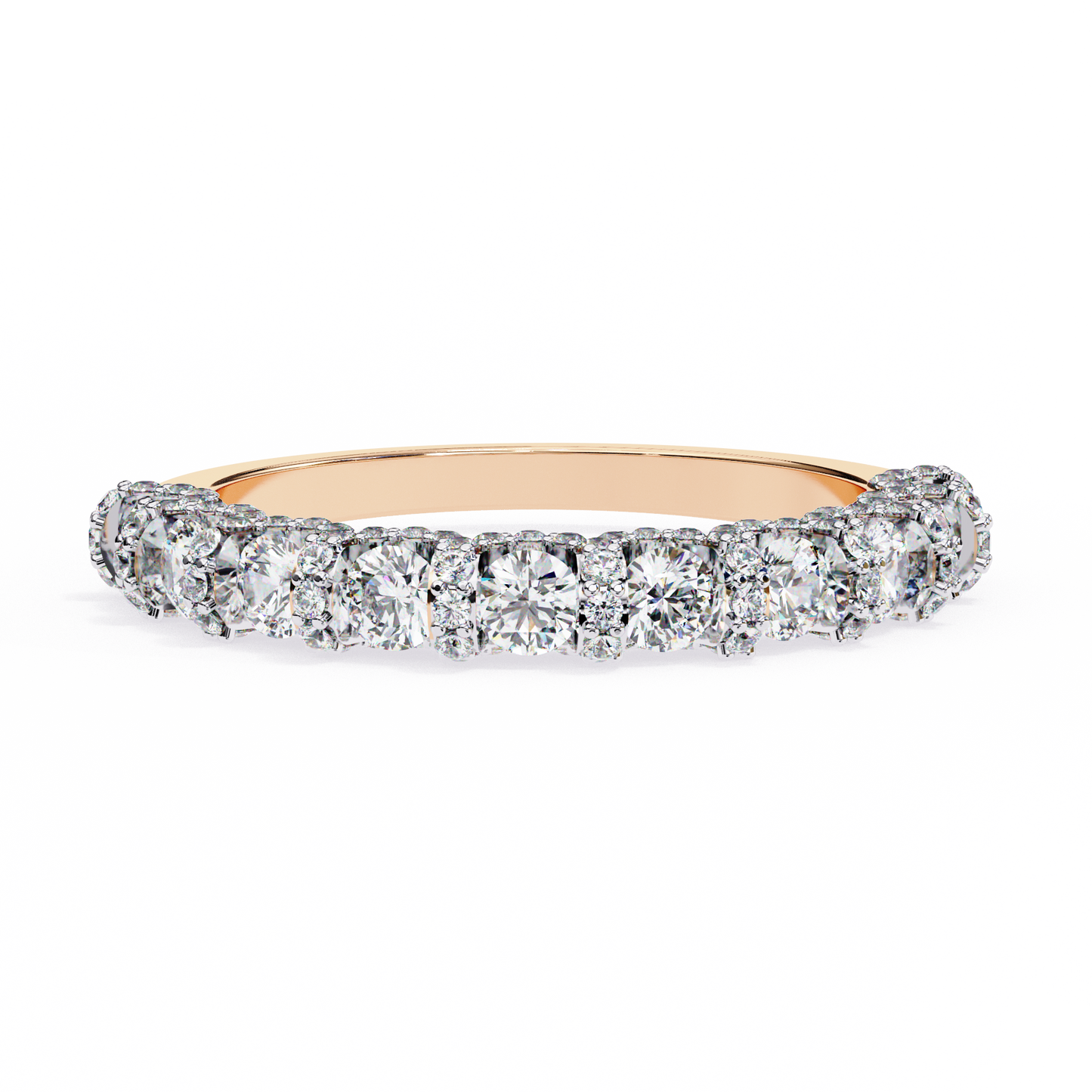 0.93 CTW Round Lab Grown Diamond Halo Link Half Eternity Band In 14K Gold