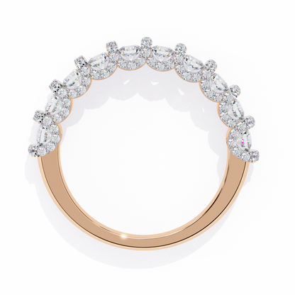 0.93 CTW Round Lab Grown Diamond Halo Link Half Eternity Band In 14K Gold