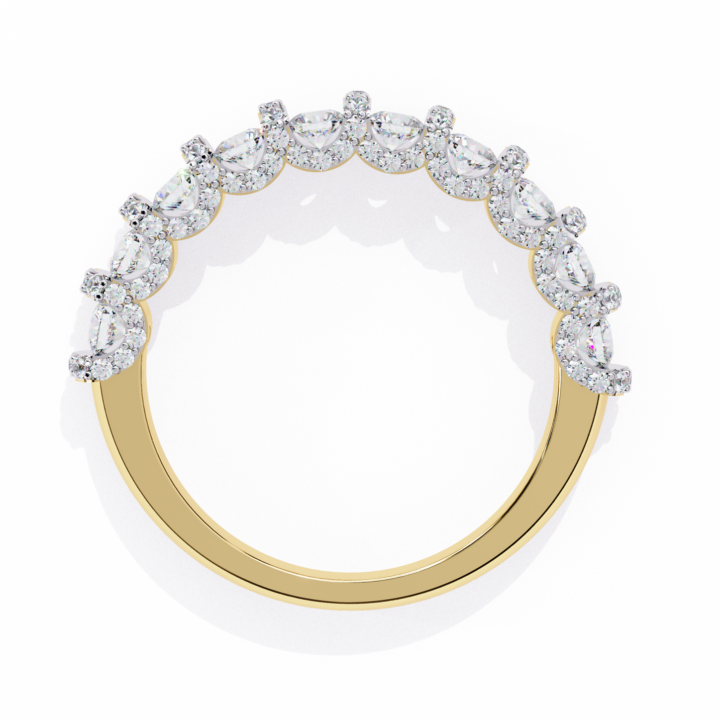 0.93 CTW Round Lab Grown Diamond Halo Link Half Eternity Band In 14K Gold
