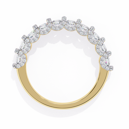 0.93 CTW Round Lab Grown Diamond Halo Link Half Eternity Band In 14K Gold