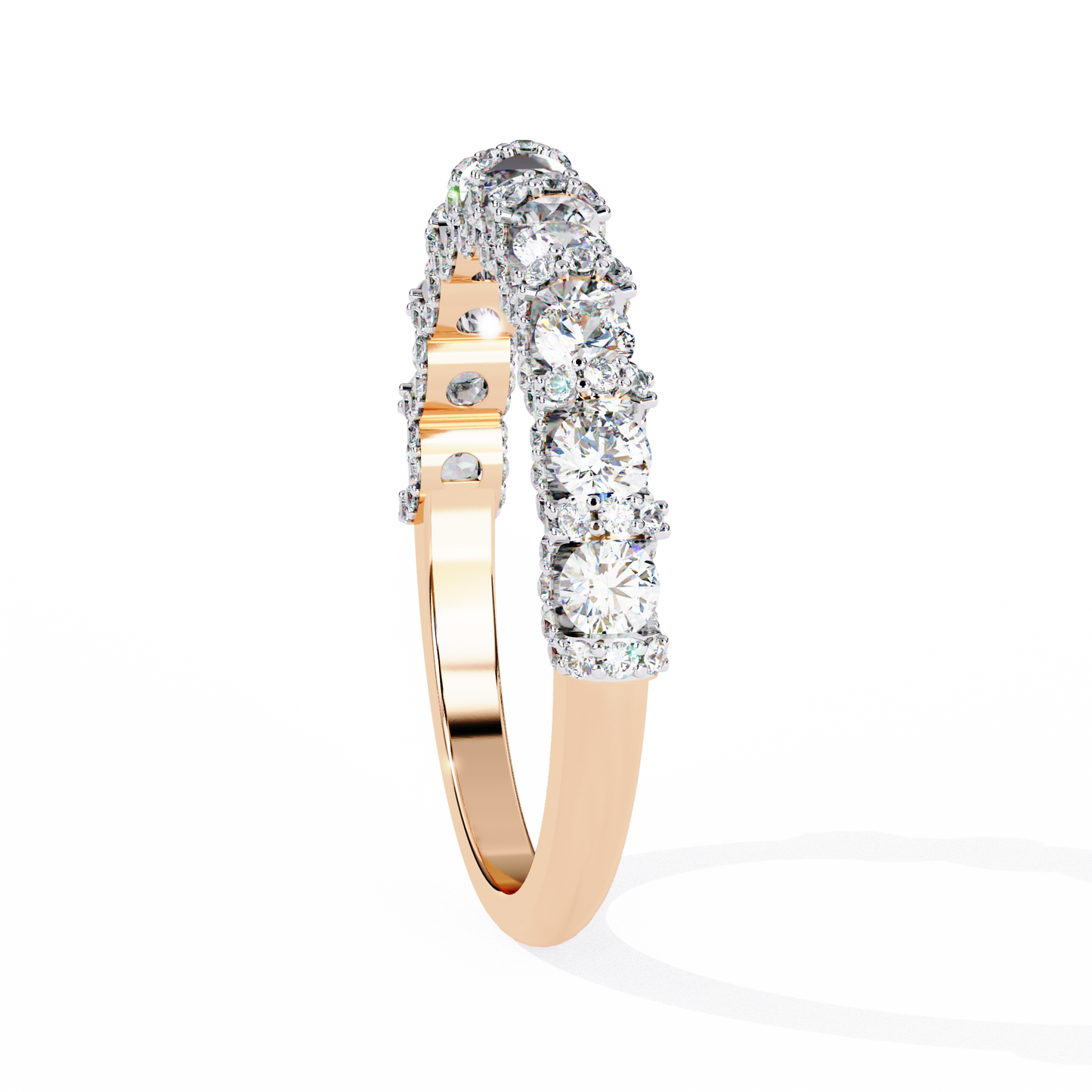 0.93 CTW Round Lab Grown Diamond Halo Link Half Eternity Band In 14K Gold