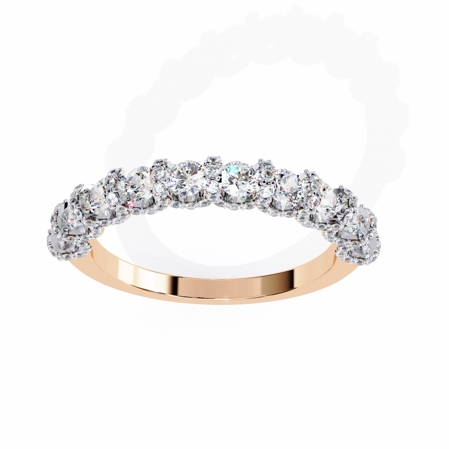 0.93 CTW Round Lab Grown Diamond Halo Link Half Eternity Band In 14K Gold
