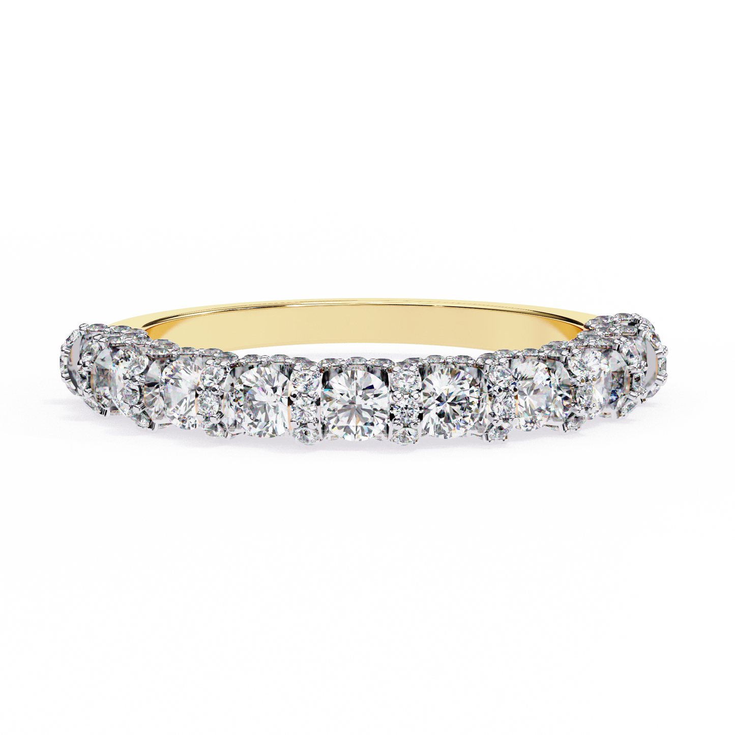 0.93 CTW Round Lab Grown Diamond Halo Link Half Eternity Band In 14K Gold