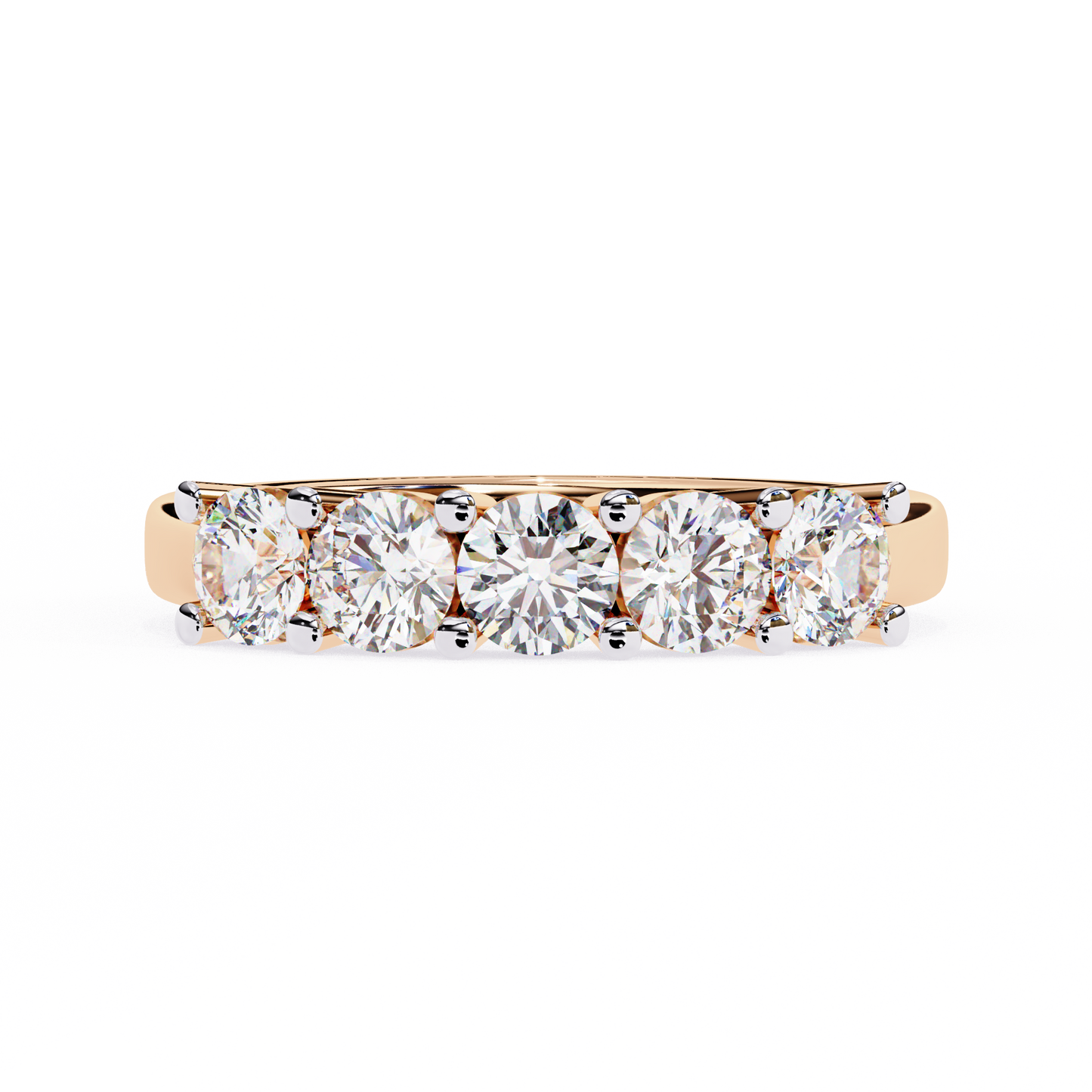 1.03 CTW Five Stone Round Lab Grown Diamond Anniversary Band 14K Gold