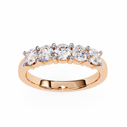 1.03 CTW Five Stone Round Lab Grown Diamond Anniversary Band 14K Gold