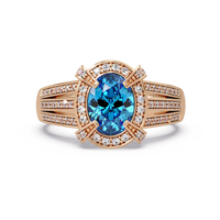 1.6 CTW Oval Triple-Row Pavé Halo Colorstone Ring with Aquamarine Blue center in 14K Rose Gold – Lunéa Paris