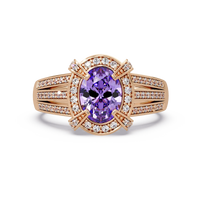 1.6 CTW Oval Triple-Row Pavé Halo Colorstone Ring with Amethyst Purple center in 14K Rose Gold – Lunéa Paris