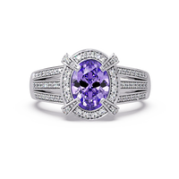 1.6 CTW Oval Triple-Row Pavé Halo Colorstone Ring with Amethyst Purple center in 14K White Gold – Lunéa Paris