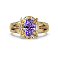 1.6 CTW Oval Triple-Row Pavé Halo Colorstone Ring with Amethyst Purple center in 14K Yellow Gold – Lunéa Paris