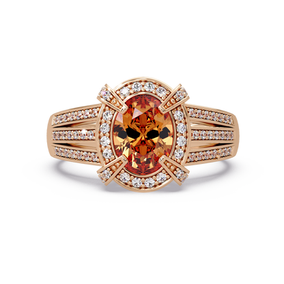1.6 CTW Oval Triple-Row Pavé Halo Colorstone Ring with Champagne Topaz center in 14K Rose Gold – Lunéa Paris