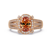 1.6 CTW Oval Triple-Row Pavé Halo Colorstone Ring with Champagne Topaz center in 14K Rose Gold – Lunéa Paris