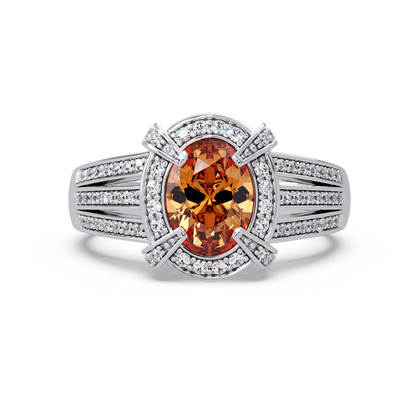 1.6 CTW Oval Triple-Row Pavé Halo Colorstone Ring with Champagne Topaz center in 14K White Gold – Lunéa Paris