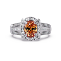 1.6 CTW Oval Triple-Row Pavé Halo Colorstone Ring with Champagne Topaz center in 14K White Gold – Lunéa Paris