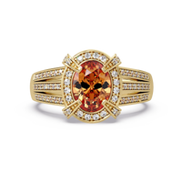1.6 CTW Oval Triple-Row Pavé Halo Colorstone Ring with Champagne Topaz center in 14K Yellow Gold – Lunéa Paris