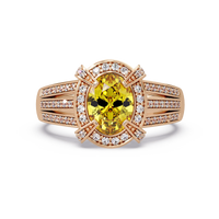 1.6 CTW Oval Triple-Row Pavé Halo Colorstone Ring with Citrine Yellow center in 14K Rose Gold – Lunéa Paris