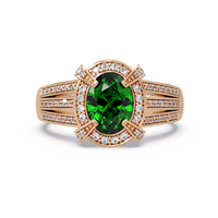 1.6 CTW Oval Triple-Row Pavé Halo Colorstone Ring with Emerald Green center in 14K Rose Gold – Lunéa Paris