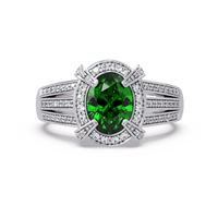 1.6 CTW Oval Triple-Row Pavé Halo Colorstone Ring with Emerald Green center in 14K White Gold – Lunéa Paris