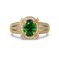 1.6 CTW Oval Triple-Row Pavé Halo Colorstone Ring with Emerald Green center in 14K Yellow Gold – Lunéa Paris