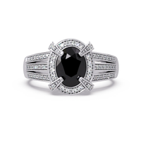 1.6 CTW Oval Triple-Row Pavé Halo Colorstone Ring with Onyx center in 14K White Gold – Lunéa Paris