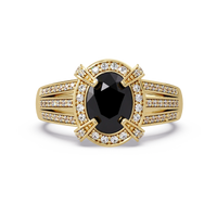 1.6 CTW Oval Triple-Row Pavé Halo Colorstone Ring with Onyx center in 14K Yellow Gold – Lunéa Paris