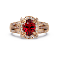 1.6 CTW Oval Triple-Row Pavé Halo Colorstone Ring with Ruby Red center in 14K Rose Gold – Lunéa Paris