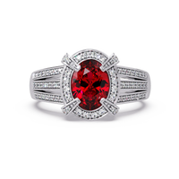 1.6 CTW Oval Triple-Row Pavé Halo Colorstone Ring with Ruby Red center in 14K White Gold – Lunéa Paris