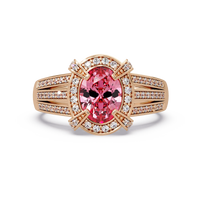 1.6 CTW Oval Triple-Row Pavé Halo Colorstone Ring with Tourmaline Pink center in 14K Rose Gold – Lunéa Paris